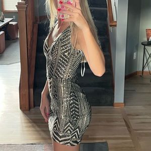Lulus fitted mini dress black & tan homecoming/formal/cocktail size XS
